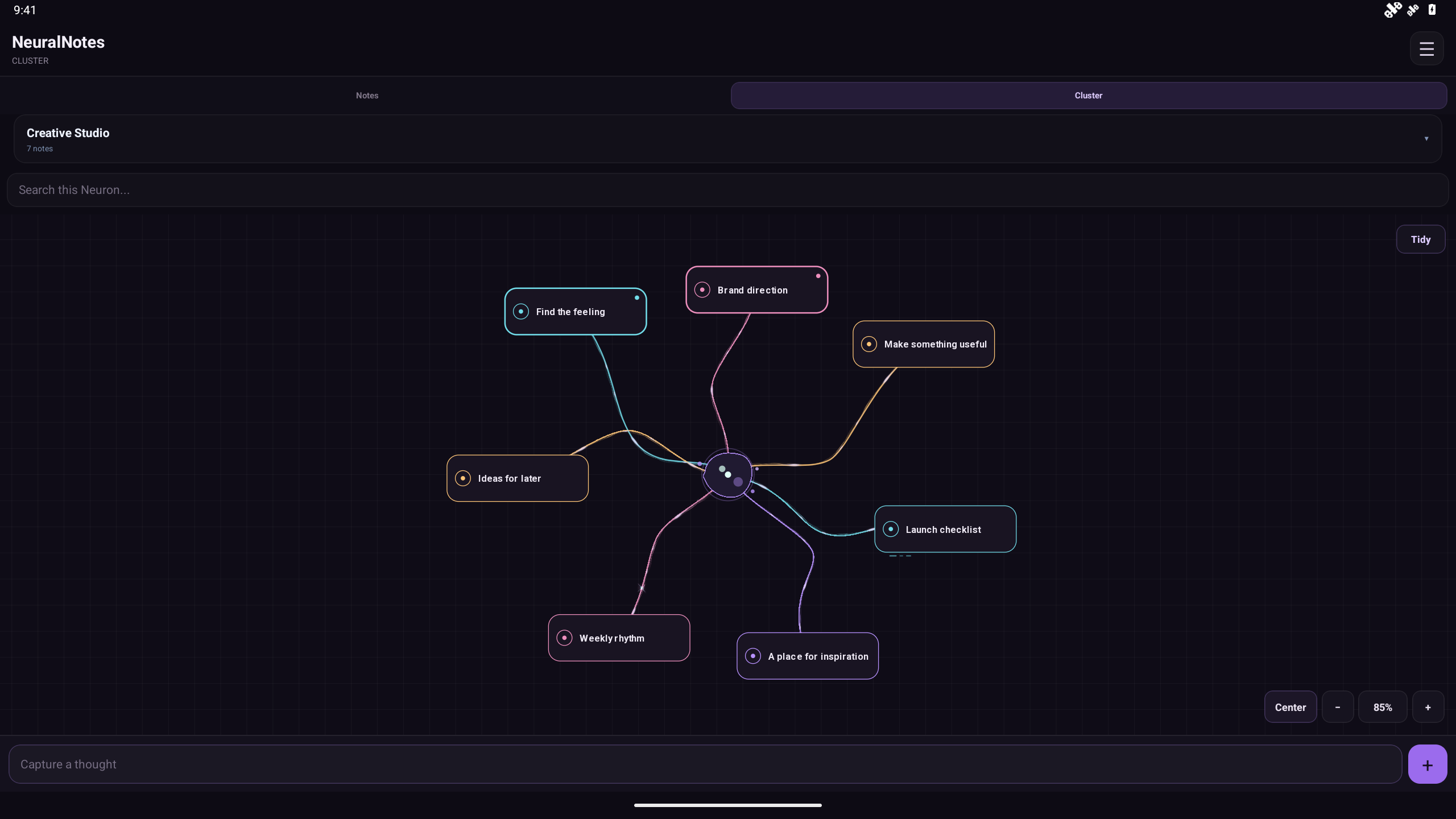 Neural Notes displaying a connected Creative Studio project
